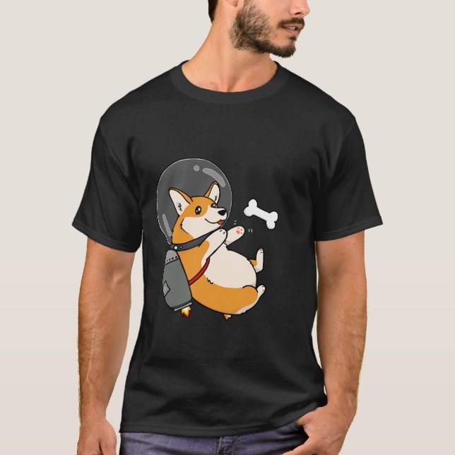 Knubbig Space Jetpack Corgi T Shirt (Framsida)