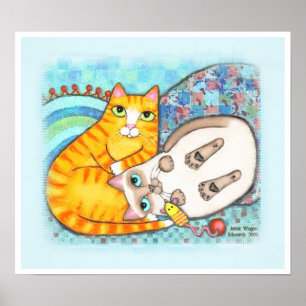 Knubbig Tabby & Siamese Cat Cuddle Poster