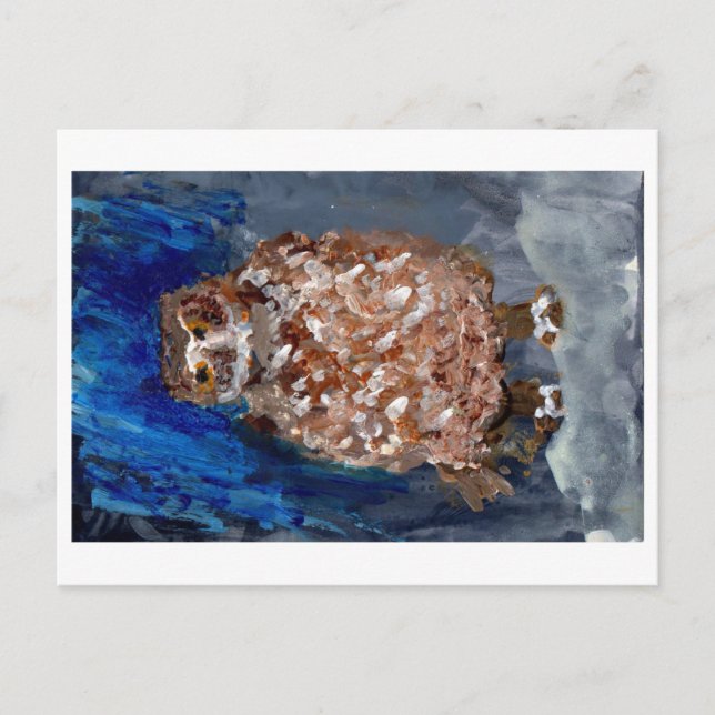 Knubbig uggla med blått vykort (Framsida)