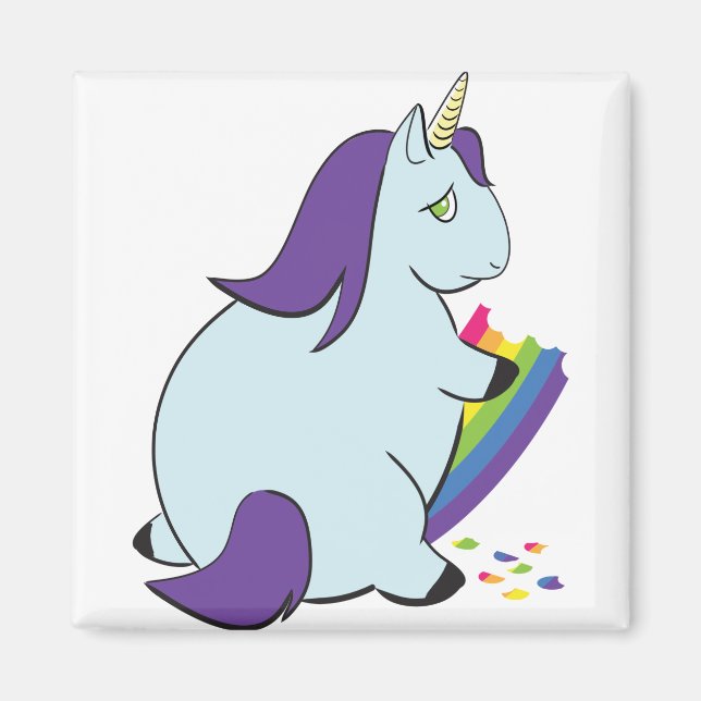 Knubbig Unicorn Eating Rainbow Magnet (Framsidan)