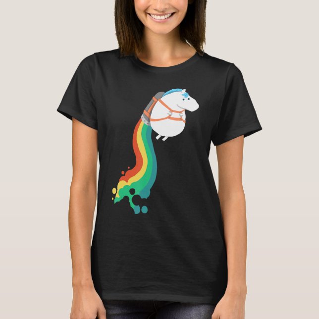 Knubbig Unicorn Rainbow Jetpack T Shirt (Framsida)