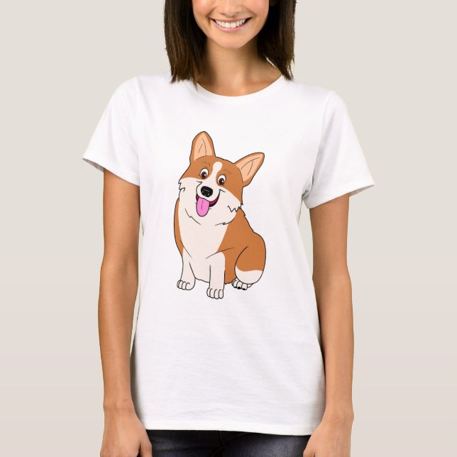 Knubbig walesisk Corgitecknad Tee Shirt (Framsida)