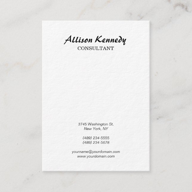 Knubbiget lodrät Ultra Thick White Push-skript Visitkort (Framsida)