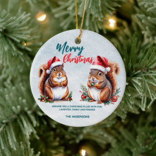 knubbigets ekorre Santa hat God jul snö Julgransprydnad Keramik
