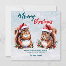 knubbigets ekorre Santa hat God jul snö Julkort