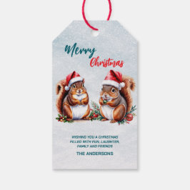 knubbigets ekorre Santa hat God jul snö Presentetikett