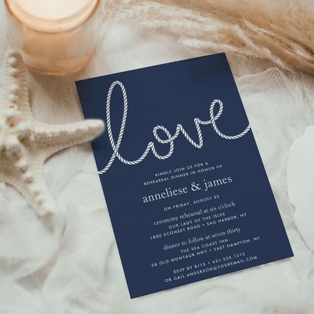 Knuten Kärlek | Kustrehearsal Middag Inbjudningar (Rehearsal dinner invitations with classic coastal sryling)