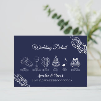 Knuten knop Marin rep Vit&Navy Bröllopsdetalj Tilläggskort