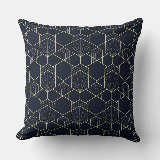 Knutpunkter - Art Deco Guld och Mörk blått Kudde (Framsida)