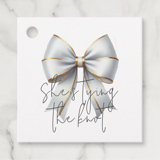 Knyter knuten Guld Vit Båge Bröllopsfest Gåvor Etiketter (Framsida)