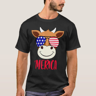 Ko Åh Tredje Juli Usa Solglasögon Amerikansk Flagg T Shirt