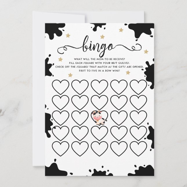 Ko Bingo Baby Shower Spelkort Inbjudningar (Framsida)