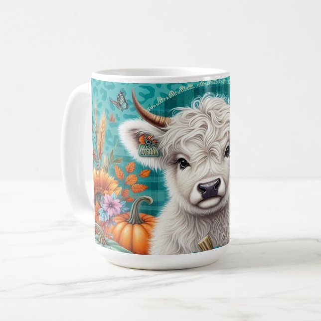 Ko bland pumpor och solrosor kaffemugg (Framsida vänster)