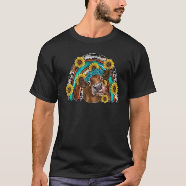 Ko Boho Västerländsk Regnbåge Solros Gårdsdjur Da T Shirt (Framsida)