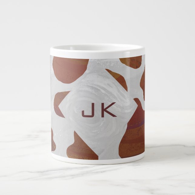 Ko Brun och Vit Monogram Jumbo Mugg (Framsidan)