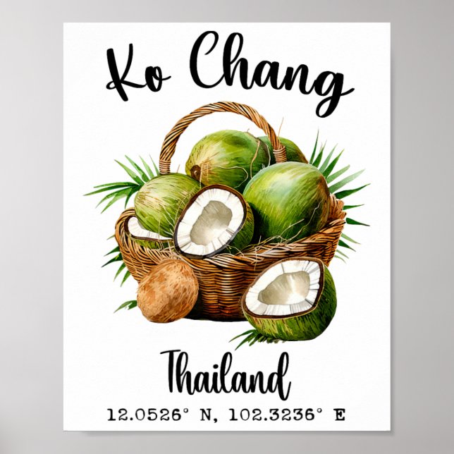 Ko Chang Kokos Thailand Tropisk Ö Gps Semester Poster (Framsidan)