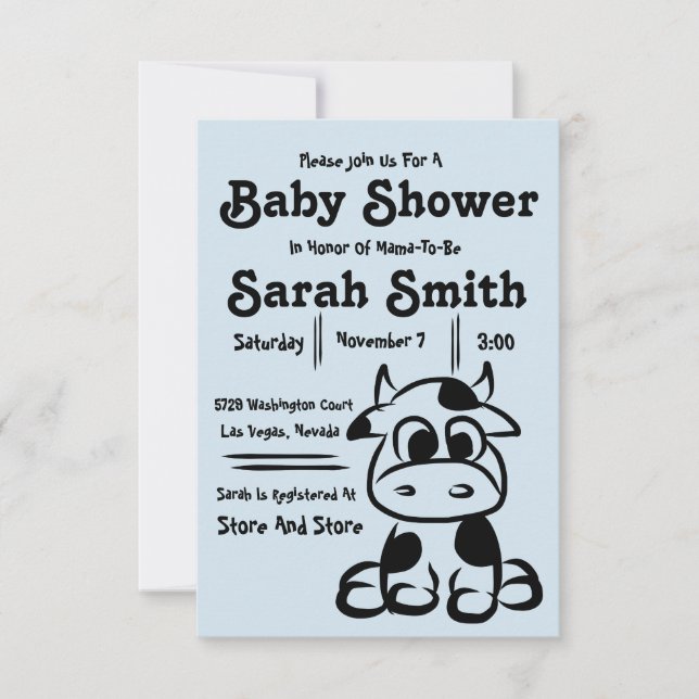 Ko för baby showerpartyinbjudan inbjudningar (Framsida)