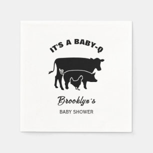 Ko Gris Kyckling BabyQ BBQ Baby Shower Svart Vitt Pappersservett