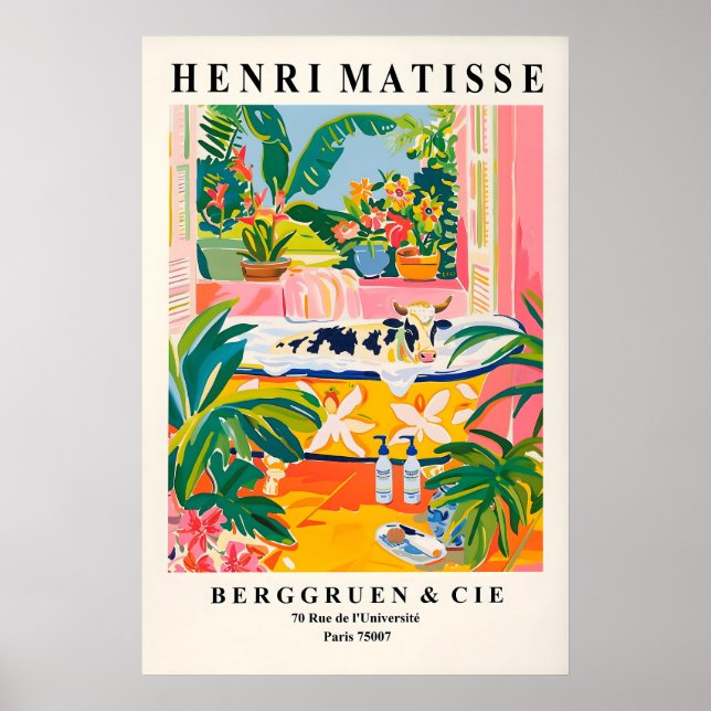 Ko i badkar Konsttryck Rosa bondgård Badrum Poster (Framsidan)