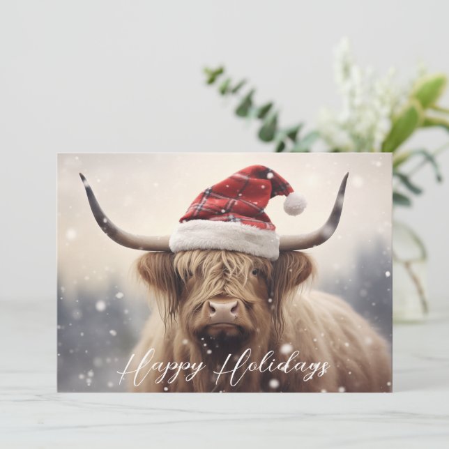 Ko i Santa-hatt God Jul Julkort (Stående Fram)