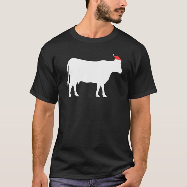 Ko jul med silhuettbild på tomtehatt t shirt (Framsida)