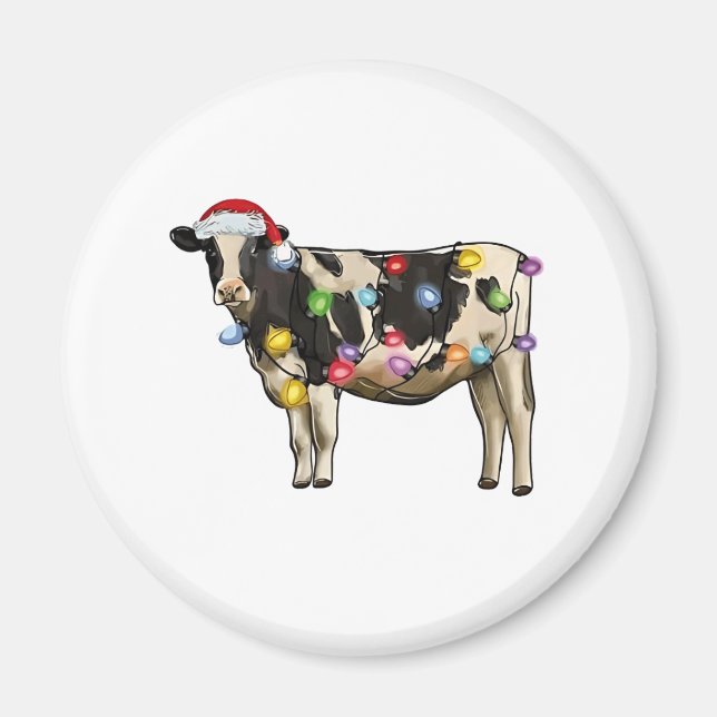 Ko julgran nötkreatur festlig gård magnet (Framsidan)