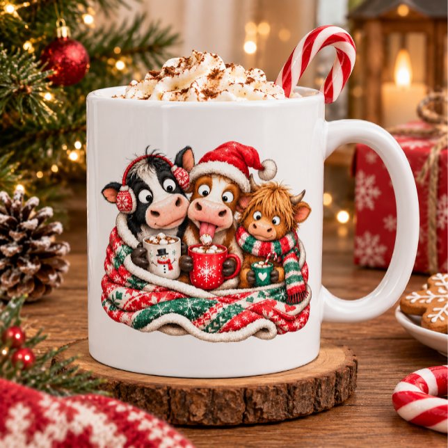 Ko & Kalv Varm Choklad Vinter Jul Design Kaffemugg (Skapare uppladdad)