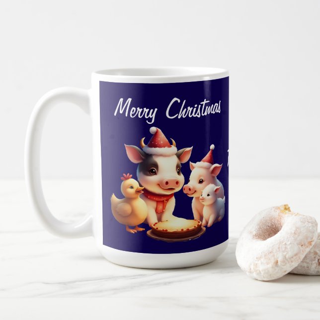 ko, lamm, gris och kyckling kaffemugg (Med munk)