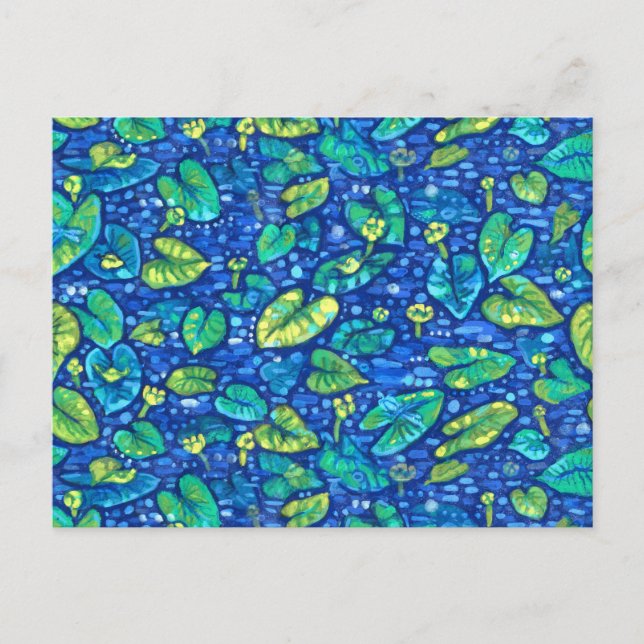 Ko Liljor, Sputterdock Näckrosa Blommönster   Vykort (Framsida)