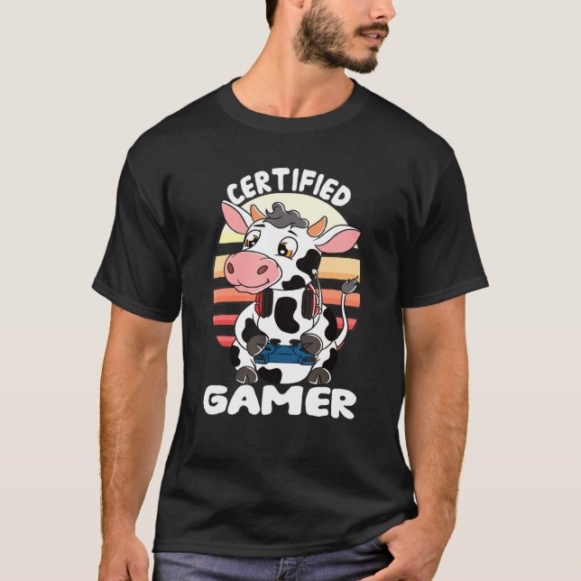 Ko med datorspels headset Spelande ko Certifierad  T Shirt (Framsida)
