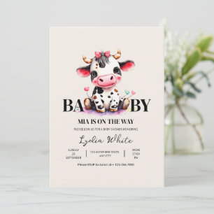 Ko Minimalist Rosa Baby Shower för Flickor Inbjudningar