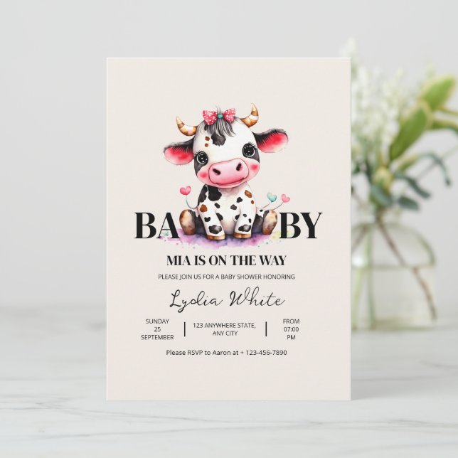 Ko Minimalist Rosa Baby Shower för Flickor Inbjudningar (Stående Fram)