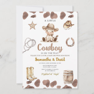 Ko-mönster Cowboy är på väg Baby Shower Inbjudningar