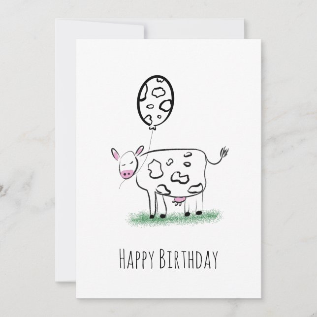 Ko nöjd födelsedags handritad doodle konst julkort (Framsida)