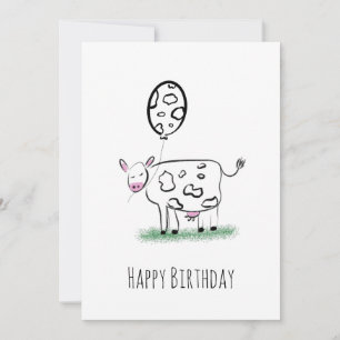 Ko nöjd födelsedags handritad doodle konst julkort