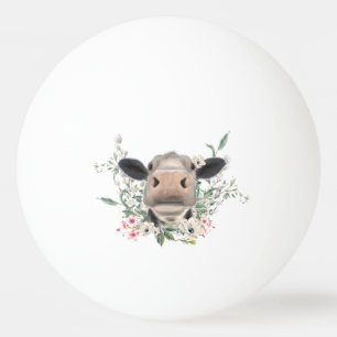 ko nötkött kyss blommor akvarell grå gård djur pingisboll
