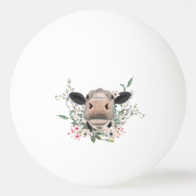ko nötkött kyss blommor akvarell grå gård djur pingisboll (Framsidan)