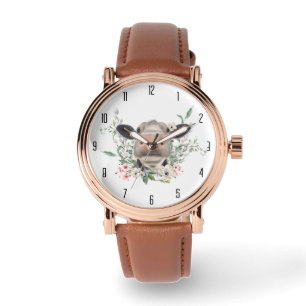 ko nötkreatur näsa kyss blommor akvarell grå lantb armbandsur
