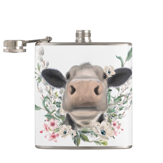 ko nötkreatur näsa kyss blommor akvarell grå lantb fickplunta (Öppnad)