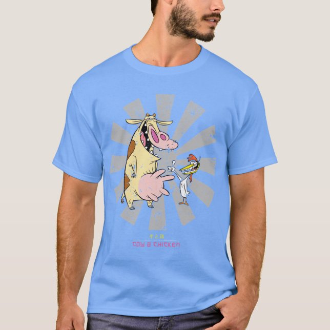 Ko och kyckling Retro Japansk vän T Shirt (Framsida)