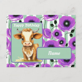 Ko och vallmo Glad födelsedag Vykort