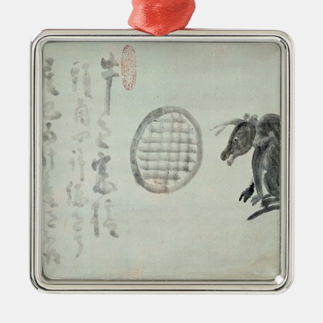 Ko, ovalt fönster och Haiku Julgransprydnad Metall (Framsidan)