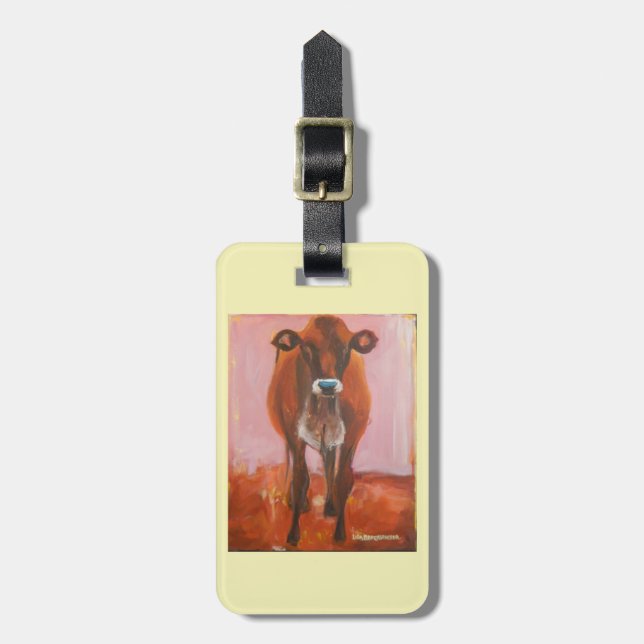 Ko på rosa bagagehandväskamärkre eller keychain bagagebricka (Vertikal Framsida)