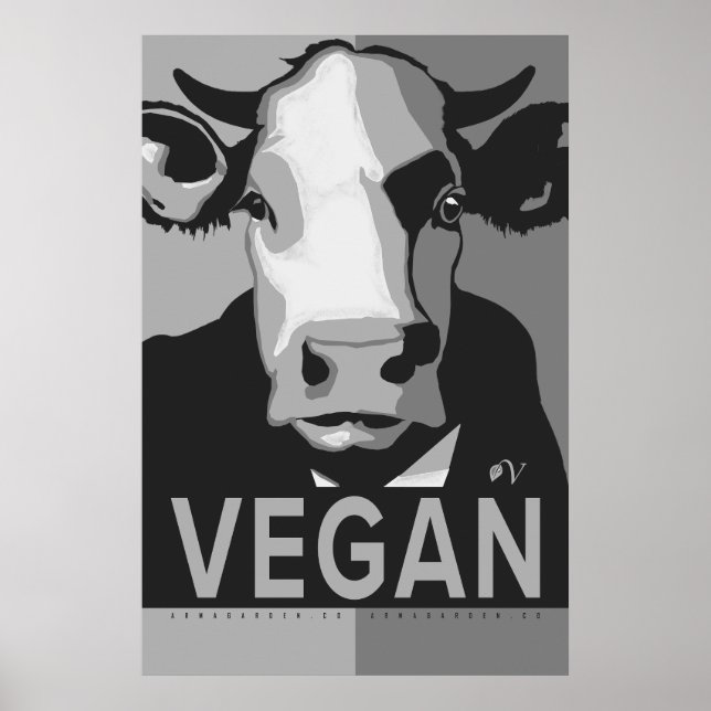 Ko Pop Art Affisch i Svart och Vitt - Vegan  (Framsidan)