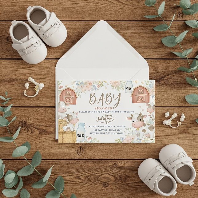 Ko-print Baby Shower-inbjudan, rustik bondgårdssti Tilläggskort (Skapare uppladdad)