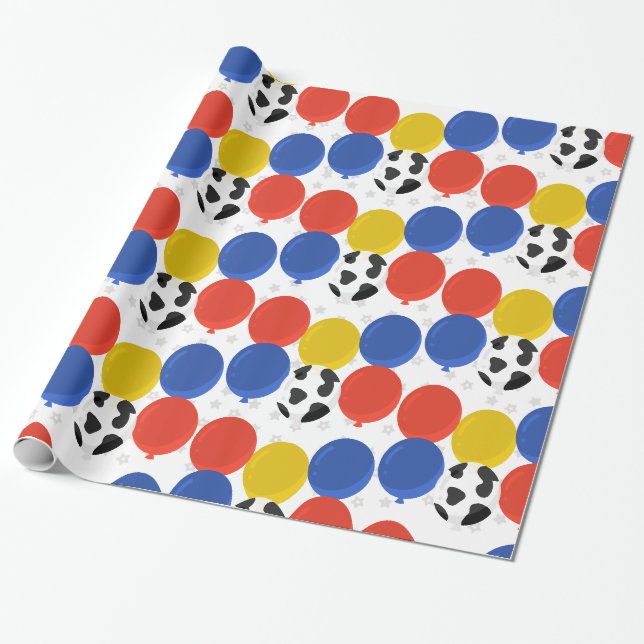 Ko Print Gård Födelsedagsballonger Presentpapper (Utrullad)
