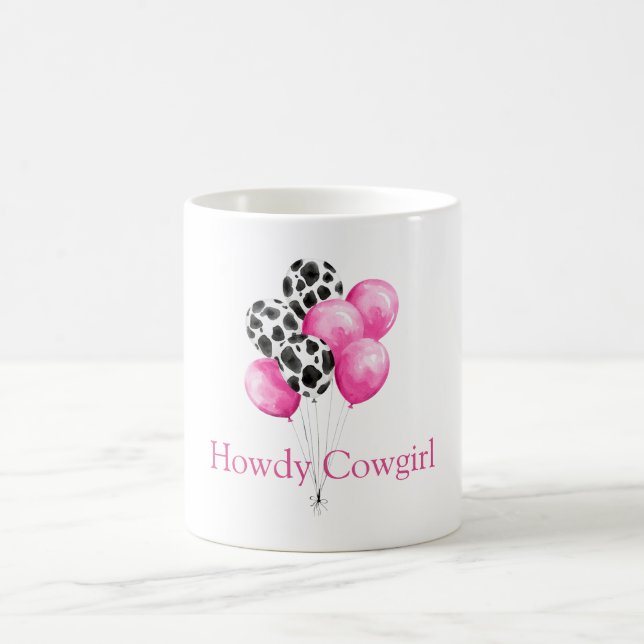 Ko-print och vackra rosa ballonger kaffemugg (Center)