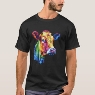 Ko regnbow färgglad ko huvud Pop Art gårdsdjur  T Shirt