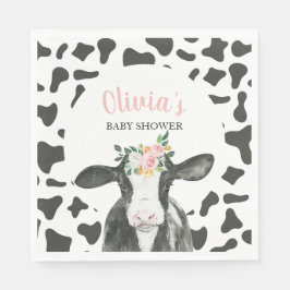Ko Rosa Blommig och Gingham Bebis Bjudning Pappersservett