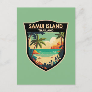Ko Samui Island Thailand Travel Art Badge Vykort